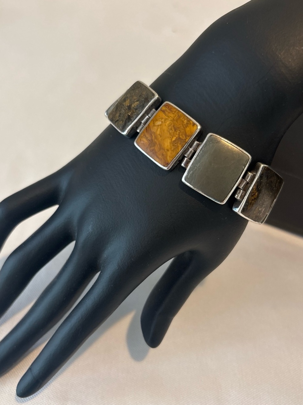 Retired Silpada Sterling Silver & Pyrite, Bronzeite, Yellow Jasper Bracelet
